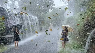 The biggest rainstorm in history in quiet village, heavy rain strong winds and lightning to sleep