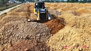 High-Powered! Expert Shantui DH17C3 Bulldozer Pushing Soil & Hyundai Dump Trucks Filling Huge Land