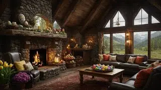 Easter ambience with rain sounds and fireplace crackling in this cabin #Nature #NatureSounds