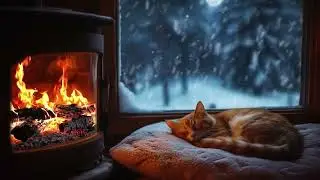 Cozy Night with Purring Cat, Jazz & Fireplace Sounds 🔥🐱