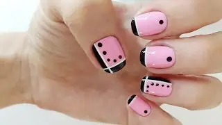 Французский маникюр с дизайном. Черный и розовый французский маникюр
