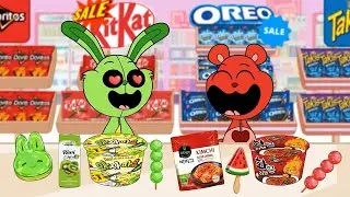 Smiling Critters - Green vs Red Food Convenience Store Mukbang Animation ASMR