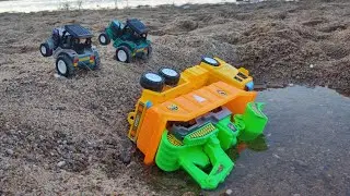 Truck picked Excavator and accident and rescue by two Tractors | Toyz Ology