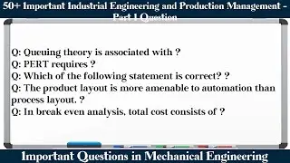 MCQ Questions Industrial Engineering and Production Management - Part 1 with Answers