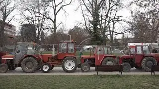 Tractors parked near Serbian presidency building in Belgrade ahead of major rally