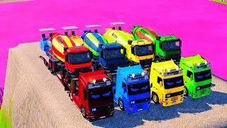 Volvo Heavy Haul Transporting Mercedes Mixer & Asphalt Paver on Extreme Trailer