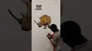 Rhinosaur realistic wall painting| Animal wall painting| wall painting art| #artshorts #painting