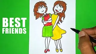 Best friends ❤ How To Draw Friends Day Drawing | Two Friends Hugging Each other