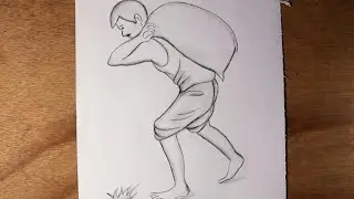 simple Farmer hard working scenery drawing/village farmer drawing