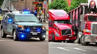 State Police Car Responding to Tractor Trailer Collision in Boston