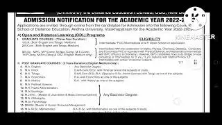 Andhra University  Degree &PG Admission Notification Released