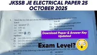 JKSSB JE Electrical Question Paper Today : 25 October Paper PDF | Answer key & Solved ?Paper Level