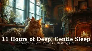 11 Hours of Cozy Fireplace Sounds 🔥🐈&zwj;⬛ Deep Sleep, Relaxing Cat, Crackling Fire Ambience