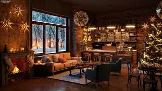 Ambiente aconchegante de cafeteria de Natal com jazz de Natal relaxante e lareira crepitante
