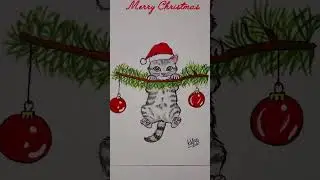 Cute Christmas Cat Drawing 🎄🐱 | Hand Drawing #ArtShorts #DrawingReels #ChristmasArt #CuteCat