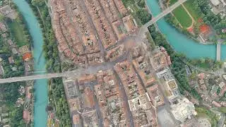 Bern, Switzerland. Historic street Kramgasse. Panorama of the city with a view of the historical cen