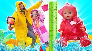 Baby born doll goes for a walk in the rain! Funny videos for kids & toys at the princess castle.