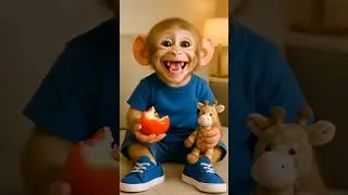 🐵😋 Monkey Laughing While Eating Tomato! 😂🍅 #monkey #shorts