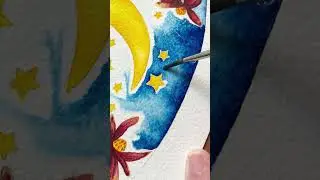 Golden Moon Watercolor Painting #crescent #moonart #satisfyingart  #butterflyart #shorts