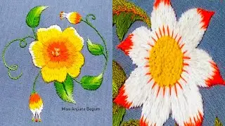 Long and Short Stitch Flower Embroidery Designs