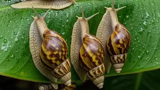 ASMR Nature Sounds: Tiny Snail Navigates Watery, Lush Moss (Macro 4K)