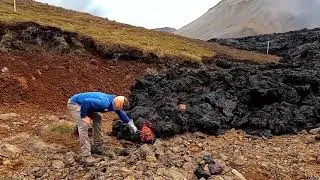 Chasing Lava in Iceland! Geologist samples/collects lava at erupting Fagradalsfjall volcano, Iceland