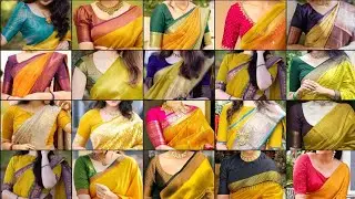 2026 latest trending yellow colour saree and blouse colour combination and blouse design