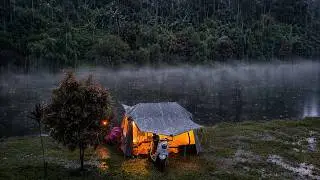 NEW LUXURY TENT IMMEDIATELY HIT BY DOWNPOUR AND LIGHTING STORM⚡CAMPING IN HEAVY RAIN BY THE LAKE