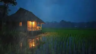 Rain Sound for Sleep from a Cozy Rice Field Shelter for Deep Sleep