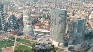 Dolly zoom. Milan, Italy. UniCredit Tower. Vertical forest. The famous skyscrapers of Milan are l...