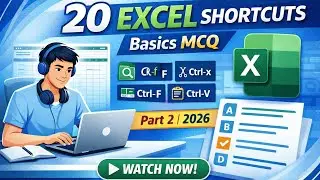 20 Excel Shortcuts Basics MCQ Part 2 2026 || Competitive Exams & Job Interview Practice