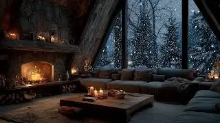Cozy Winter Room Ambience  Crackling Fireplace Sounds & Snowstorm Outside for Sleep and Relaxation