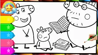 Peppa  Pig and her familyreading a betime story  || Learn To Draw and Color Peppa Pig Pages