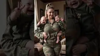 Female soldier with her baby in home #soldiers #troops #motherlove #military #short #ai