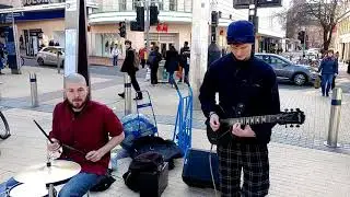 David Farrell (drums) and Lui Loco (guitar) Street Performing / Busking in Broadmead, Bristol. 03/20