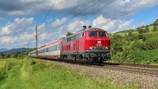 Altrote NeSa 218 155 mit Intercity 119 bei Kuchen auf der Filstalbahn