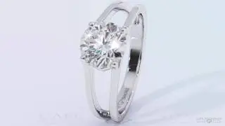 Solitaire platinum white gold split band four claw round diamond engagement ring
