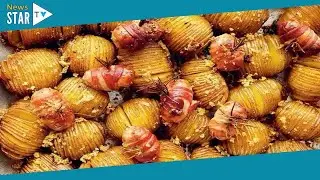 Jamie Oliver's classic hasselback potatoes with pigs in blankets twist
