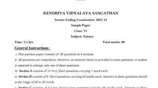 Class-6 SCIENCE / 2023 SEE / Annual Exam Question Paper For KENDRIYA VIDYALAYA (KVS) Students