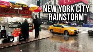 ⁴ᴷ⁶⁰ Walking in Heavy Rainstorm in NYC | Walking Tropical Storm Fay