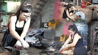 Hot Girl Blacksmith Forges a Bushcraft Knife from Excavator Pin &ndash; Unbelievable Hand-Forged Art!