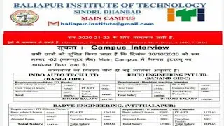 Baliapur Institute of Technology | ITI Campus Placement 2020 | ITI jobs | iti permanent job