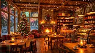Relaxing New Year Jazz Music 🎆 Cozy Winter Coffee Shop Ambience With Happy Jazz Music & Fireworks