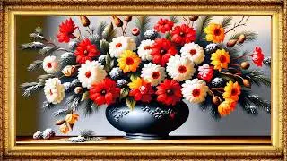 Colorful Flower Vase Art 🌸 2 Hours Elegant Framed Wall Art for TV | Relaxing Ambience 4K