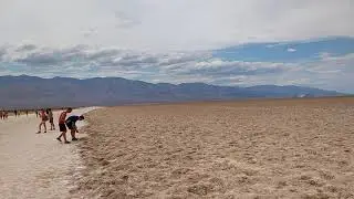 Arid Landforms at Badwater, Death Valley, CA, USA: Salt Pan; Alluvial Fans & Bajada