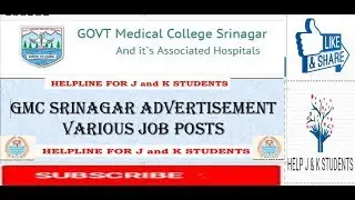 GMC SRINAGAR Advertisement various JOB posts  |JOBS IN J&K|