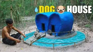 🐶 Primitive Dog Shelter &ndash; Ep. 7: Tiny Blue House with Water Moat for Newborn Puppies 💧🏠