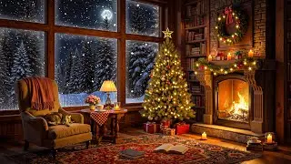🎄🎅 Warm Christmas Jazz 2026 🔥 Snowy Winter Forest View & Relaxing Fireplace Living Room Atmosphere❄️