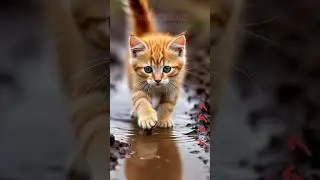 An orange cat steps into the mud with a confused expression. #cat #ai #cute #funny  #anime #fyp #o