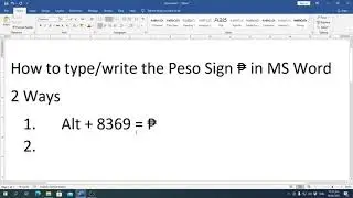How to type/write the Peso Sign in Microsoft Word